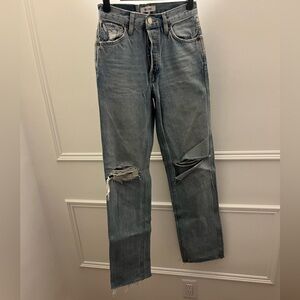 Re/Done Women's Straight Distressed Light Blue Jeans